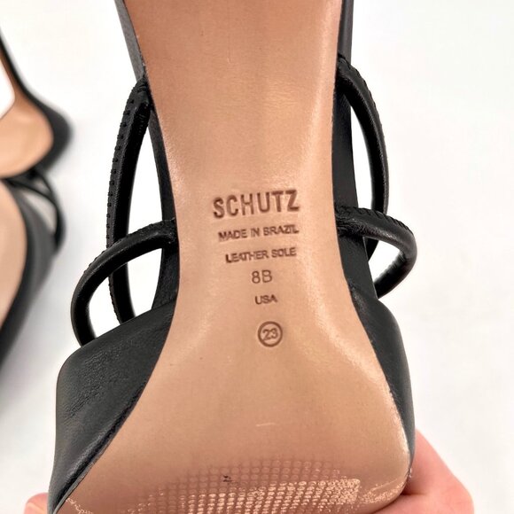 Schutz Lela Women’s Size 8B Black Leather Knotted Strap Slide Pointed Toe Heels - Picture 15 of 16